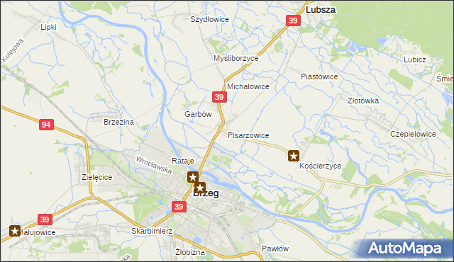 mapa Pisarzowice gmina Lubsza, Pisarzowice gmina Lubsza na mapie Targeo