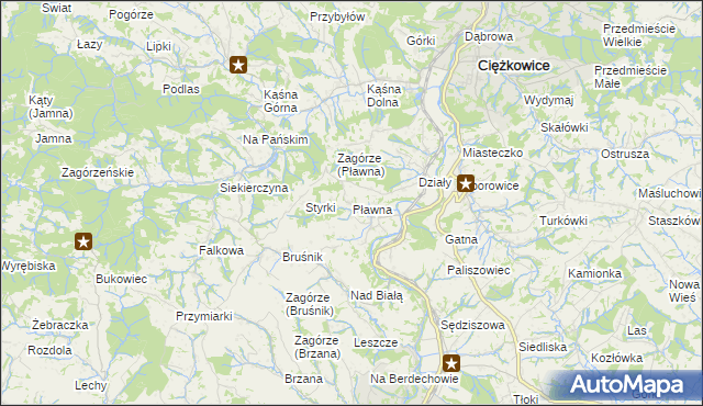 mapa Pławna gmina Ciężkowice, Pławna gmina Ciężkowice na mapie Targeo