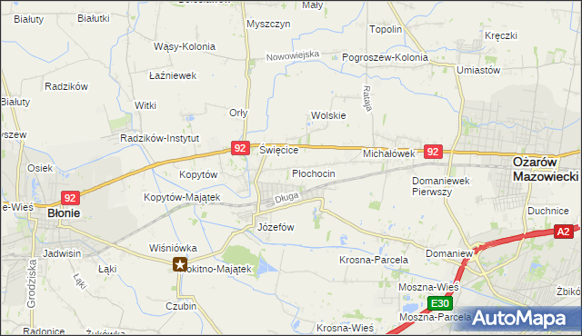 mapa Płochocin gmina Ożarów Mazowiecki, Płochocin gmina Ożarów Mazowiecki na mapie Targeo