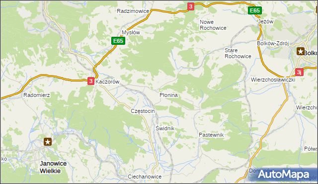 mapa Płonina gmina Bolków, Płonina gmina Bolków na mapie Targeo