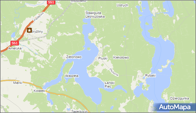 mapa Pluski gmina Stawiguda, Pluski gmina Stawiguda na mapie Targeo