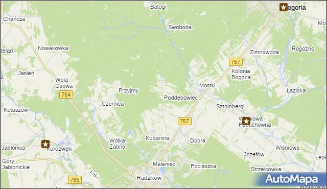 mapa Poddębowiec, Poddębowiec na mapie Targeo