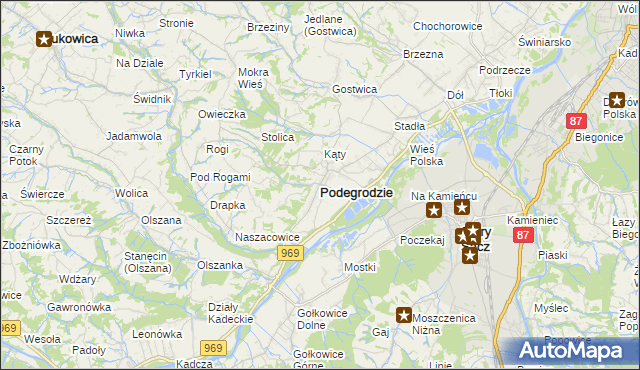 mapa Podegrodzie powiat nowosądecki, Podegrodzie powiat nowosądecki na mapie Targeo