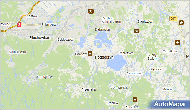 mapa Podgórzyn powiat jeleniogórski, Podgórzyn powiat jeleniogórski na mapie Targeo