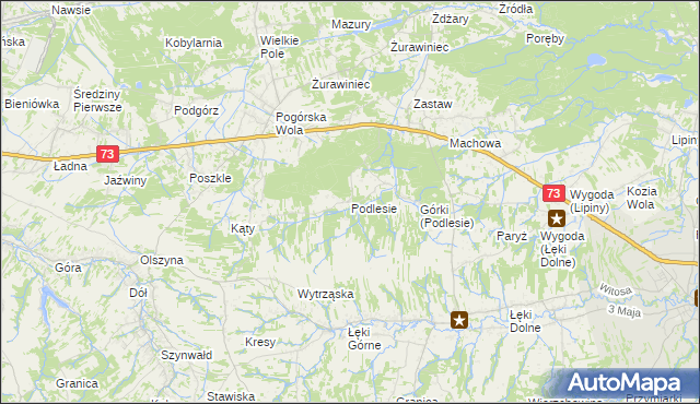 mapa Podlesie gmina Pilzno, Podlesie gmina Pilzno na mapie Targeo