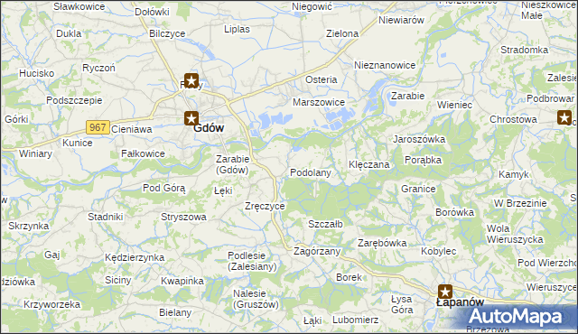 mapa Podolany gmina Gdów, Podolany gmina Gdów na mapie Targeo
