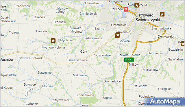 mapa Podszkodzie, Podszkodzie na mapie Targeo