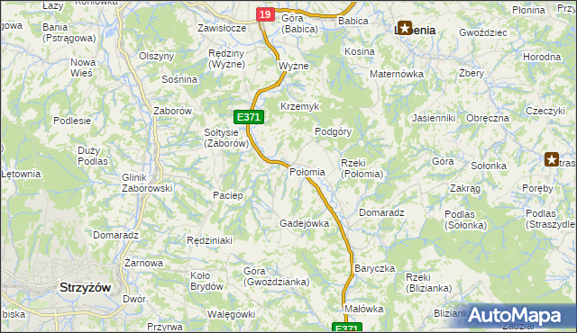 mapa Połomia gmina Niebylec, Połomia gmina Niebylec na mapie Targeo