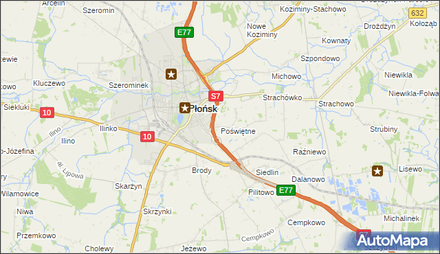 mapa Poświętne gmina Płońsk, Poświętne gmina Płońsk na mapie Targeo