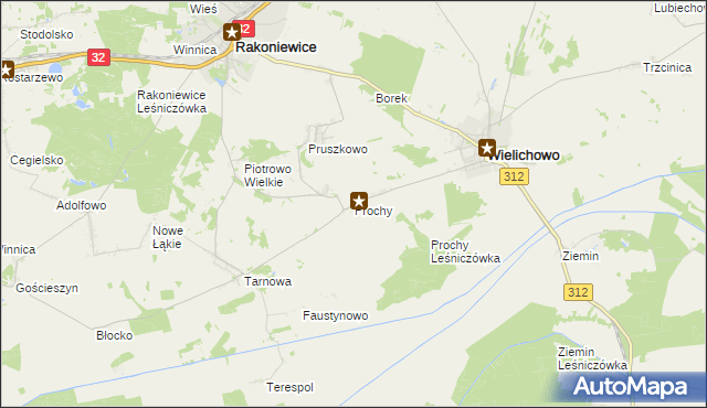 mapa Prochy gmina Wielichowo, Prochy gmina Wielichowo na mapie Targeo