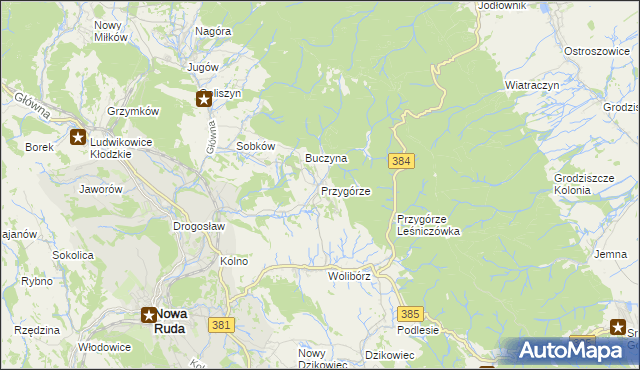 mapa Przygórze gmina Nowa Ruda, Przygórze gmina Nowa Ruda na mapie Targeo
