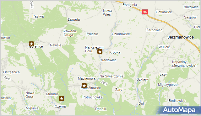 mapa Racławice gmina Jerzmanowice-Przeginia, Racławice gmina Jerzmanowice-Przeginia na mapie Targeo