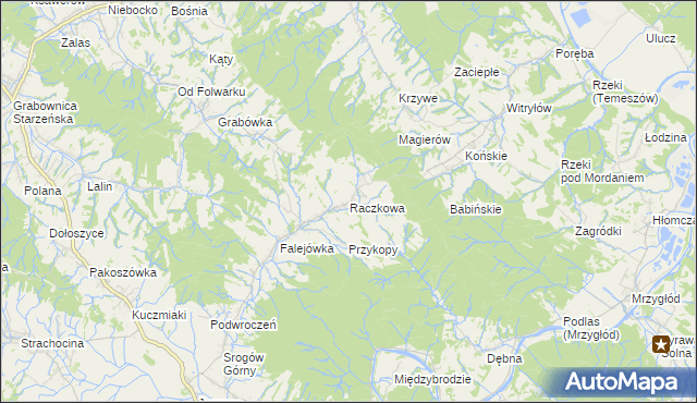 mapa Raczkowa gmina Sanok, Raczkowa gmina Sanok na mapie Targeo