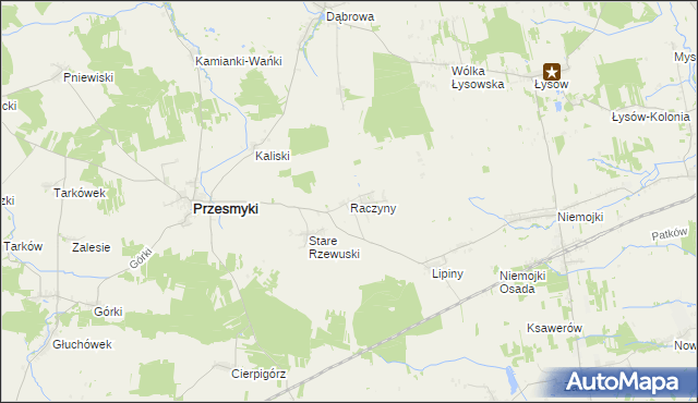 mapa Raczyny gmina Przesmyki, Raczyny gmina Przesmyki na mapie Targeo