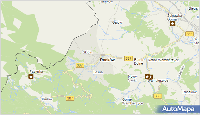 mapa Radków powiat kłodzki, Radków powiat kłodzki na mapie Targeo