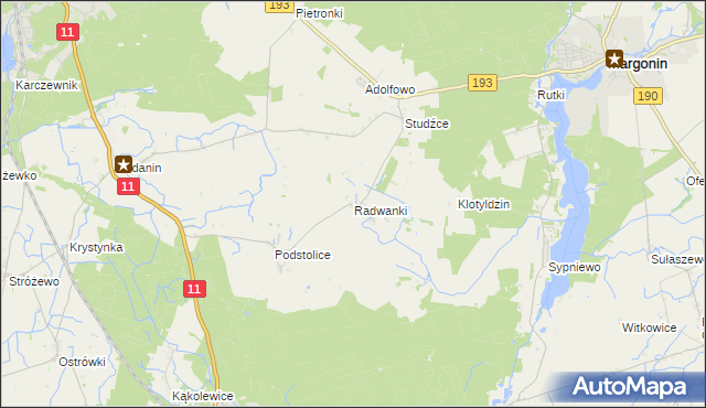 mapa Radwanki gmina Margonin, Radwanki gmina Margonin na mapie Targeo