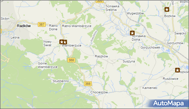 mapa Raszków gmina Radków, Raszków gmina Radków na mapie Targeo