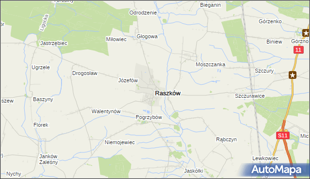 mapa Raszków powiat ostrowski, Raszków powiat ostrowski na mapie Targeo