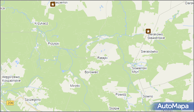 mapa Ratajki gmina Sianów, Ratajki gmina Sianów na mapie Targeo