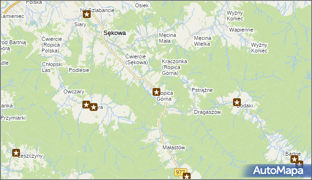 mapa Ropica Górna, Ropica Górna na mapie Targeo