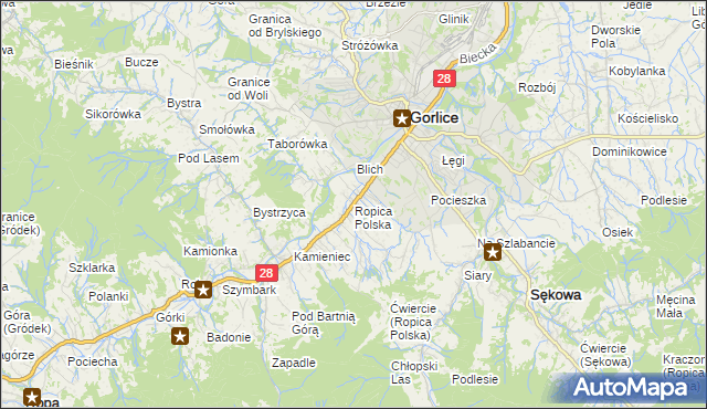 mapa Ropica Polska, Ropica Polska na mapie Targeo