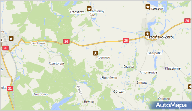 mapa Rosnowo gmina Trzcińsko-Zdrój, Rosnowo gmina Trzcińsko-Zdrój na mapie Targeo