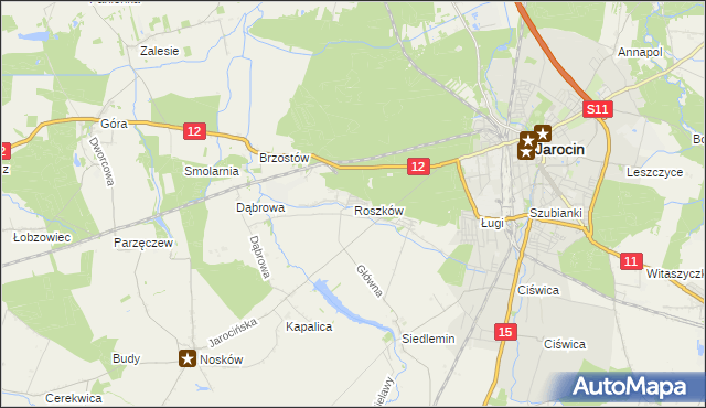 mapa Roszków gmina Jarocin, Roszków gmina Jarocin na mapie Targeo