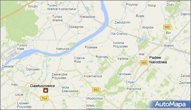 mapa Rożniaty gmina Padew Narodowa, Rożniaty gmina Padew Narodowa na mapie Targeo