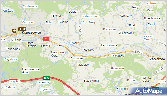 mapa Rudawa gmina Zabierzów, Rudawa gmina Zabierzów na mapie Targeo