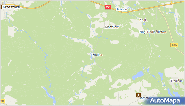 mapa Rudna gmina Krzeszyce, Rudna gmina Krzeszyce na mapie Targeo