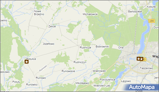 mapa Rudnicze gmina Wągrowiec, Rudnicze gmina Wągrowiec na mapie Targeo