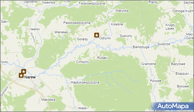 mapa Rybaki gmina Narew, Rybaki gmina Narew na mapie Targeo