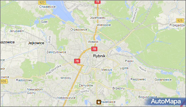 mapa Rybnika, Rybnik na mapie Targeo