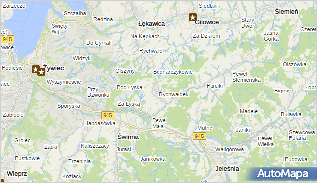 mapa Rychwałdek, Rychwałdek na mapie Targeo