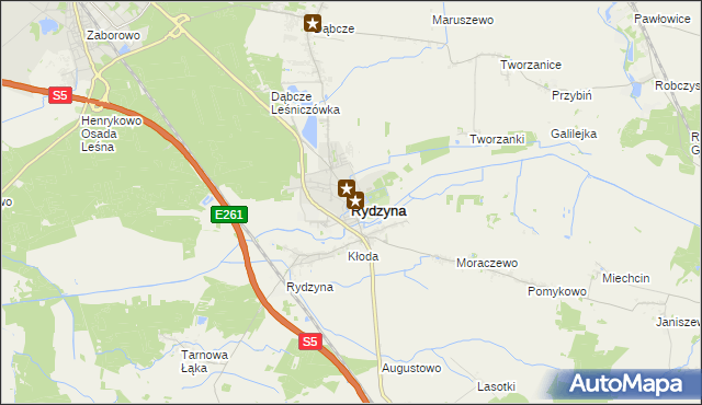 mapa Rydzyna powiat leszczyński, Rydzyna powiat leszczyński na mapie Targeo