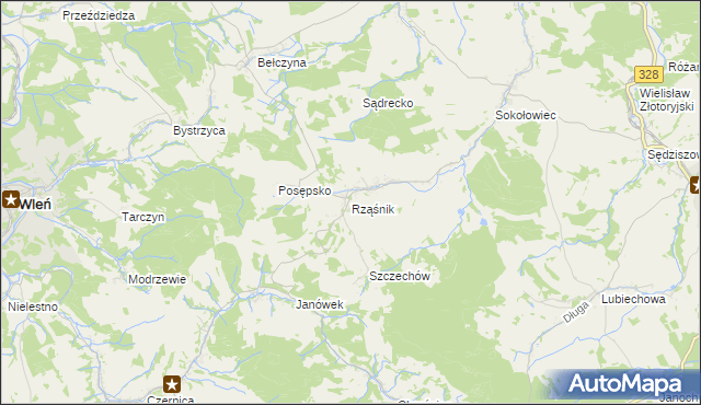 mapa Rząśnik gmina Świerzawa, Rząśnik gmina Świerzawa na mapie Targeo