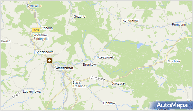 mapa Rzeszówek gmina Świerzawa, Rzeszówek gmina Świerzawa na mapie Targeo