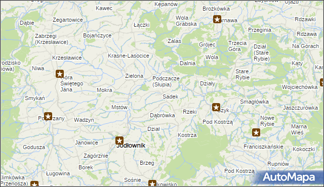 mapa Sadek gmina Jodłownik, Sadek gmina Jodłownik na mapie Targeo