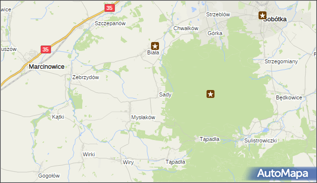 mapa Sady gmina Marcinowice, Sady gmina Marcinowice na mapie Targeo