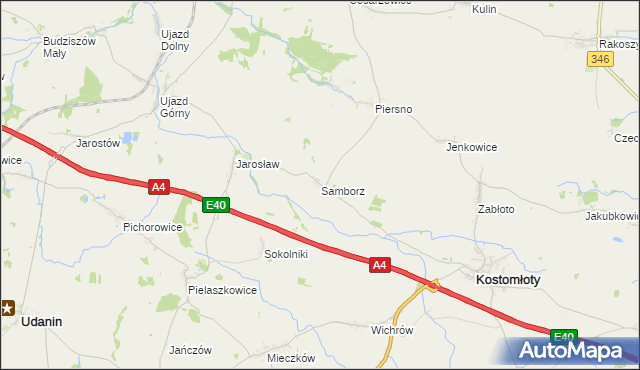 mapa Samborz gmina Kostomłoty, Samborz gmina Kostomłoty na mapie Targeo