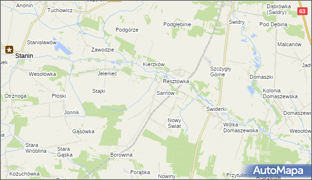 mapa Sarnów gmina Stanin, Sarnów gmina Stanin na mapie Targeo