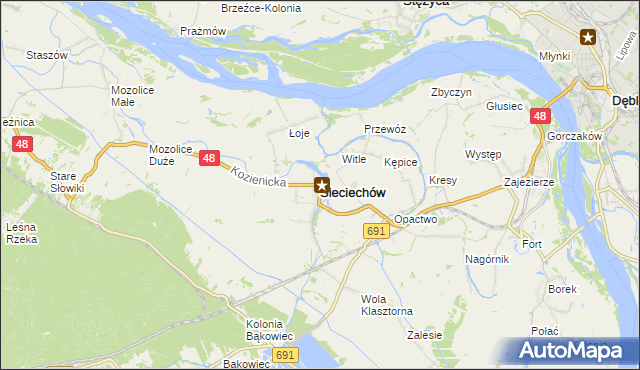 mapa Sieciechów powiat kozienicki, Sieciechów powiat kozienicki na mapie Targeo