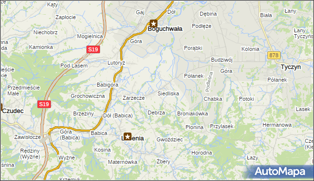 mapa Siedliska gmina Lubenia, Siedliska gmina Lubenia na mapie Targeo