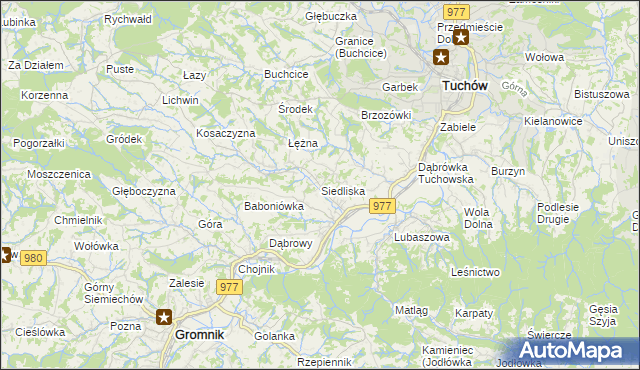 mapa Siedliska gmina Tuchów, Siedliska gmina Tuchów na mapie Targeo