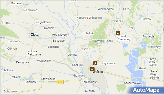 mapa Sielec gmina Wiślica, Sielec gmina Wiślica na mapie Targeo