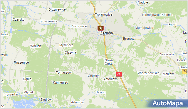 mapa Sielec gmina Żarnów, Sielec gmina Żarnów na mapie Targeo