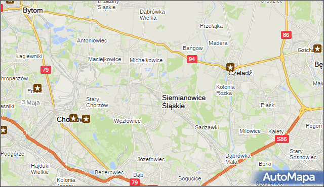 mapa Siemianowice Śląskie, Siemianowice Śląskie na mapie Targeo