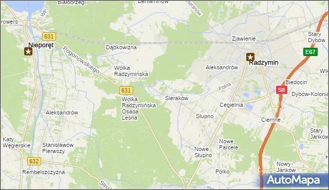 mapa Sieraków gmina Radzymin, Sieraków gmina Radzymin na mapie Targeo