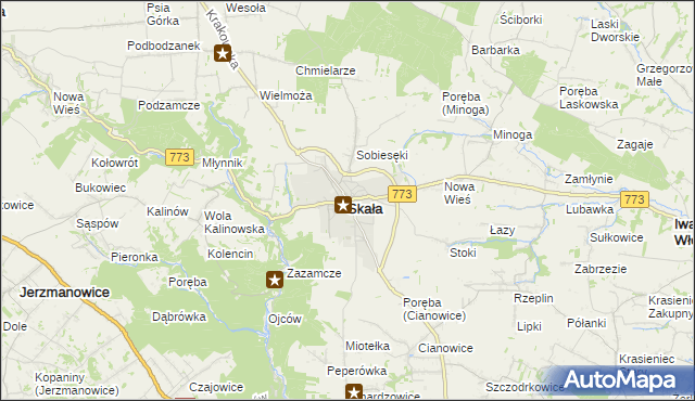 mapa Skała powiat krakowski, Skała powiat krakowski na mapie Targeo
