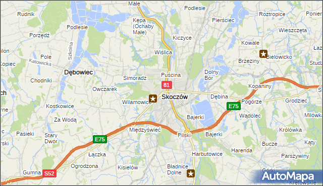 mapa Skoczów powiat cieszyński, Skoczów powiat cieszyński na mapie Targeo